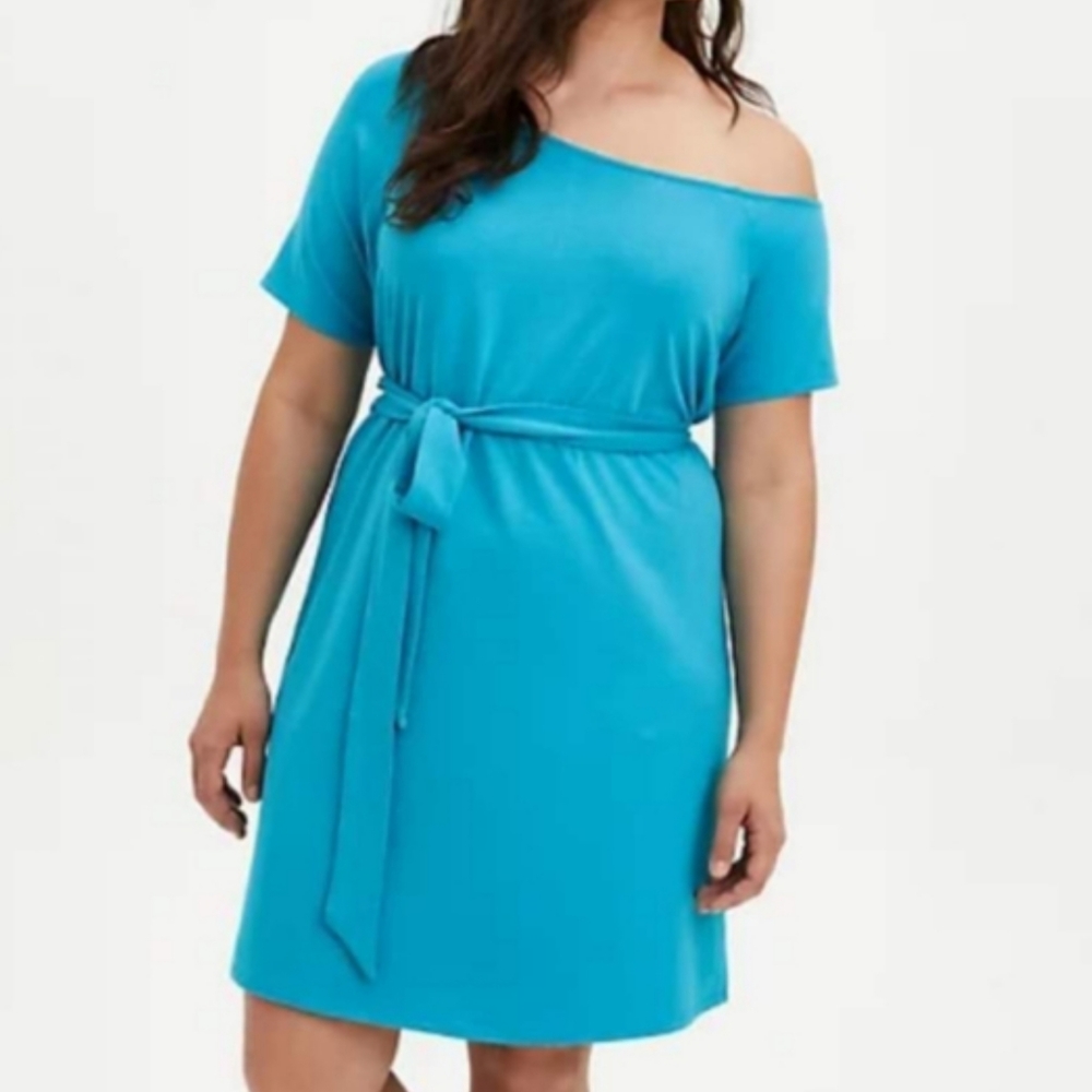 NWT 2X TORRID CALLIE OFF THE SHOULDER TERRY T-SHIRT BLUE MINI DRESS